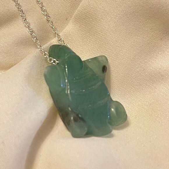 Turtle necklace green aventurine tortoise silver plated 18” NEW handmade - Picture 9 of 12